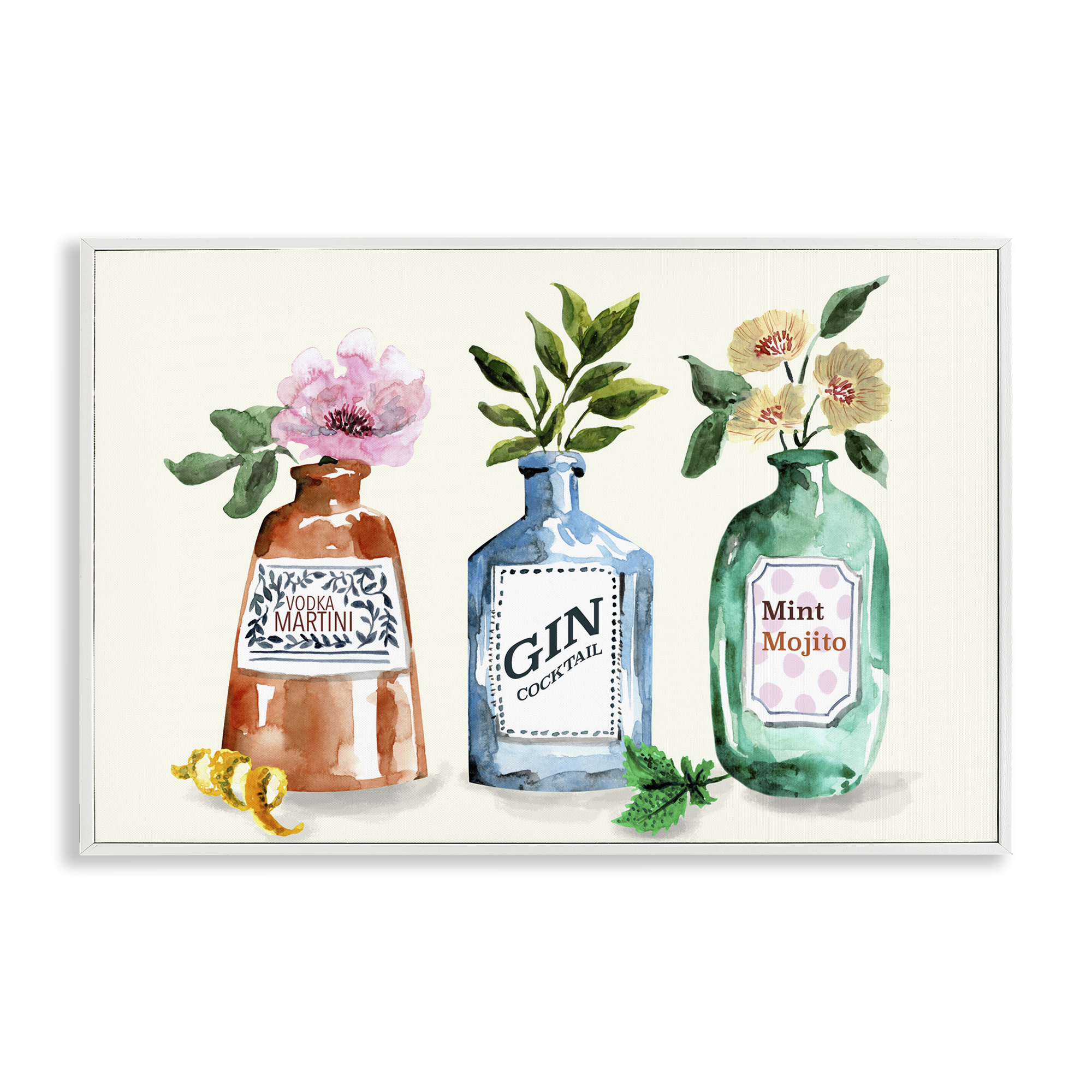 Stupell Industries Floral Alcohol Bottles Framed Giclee Wall Art Design by Kate Eldridge